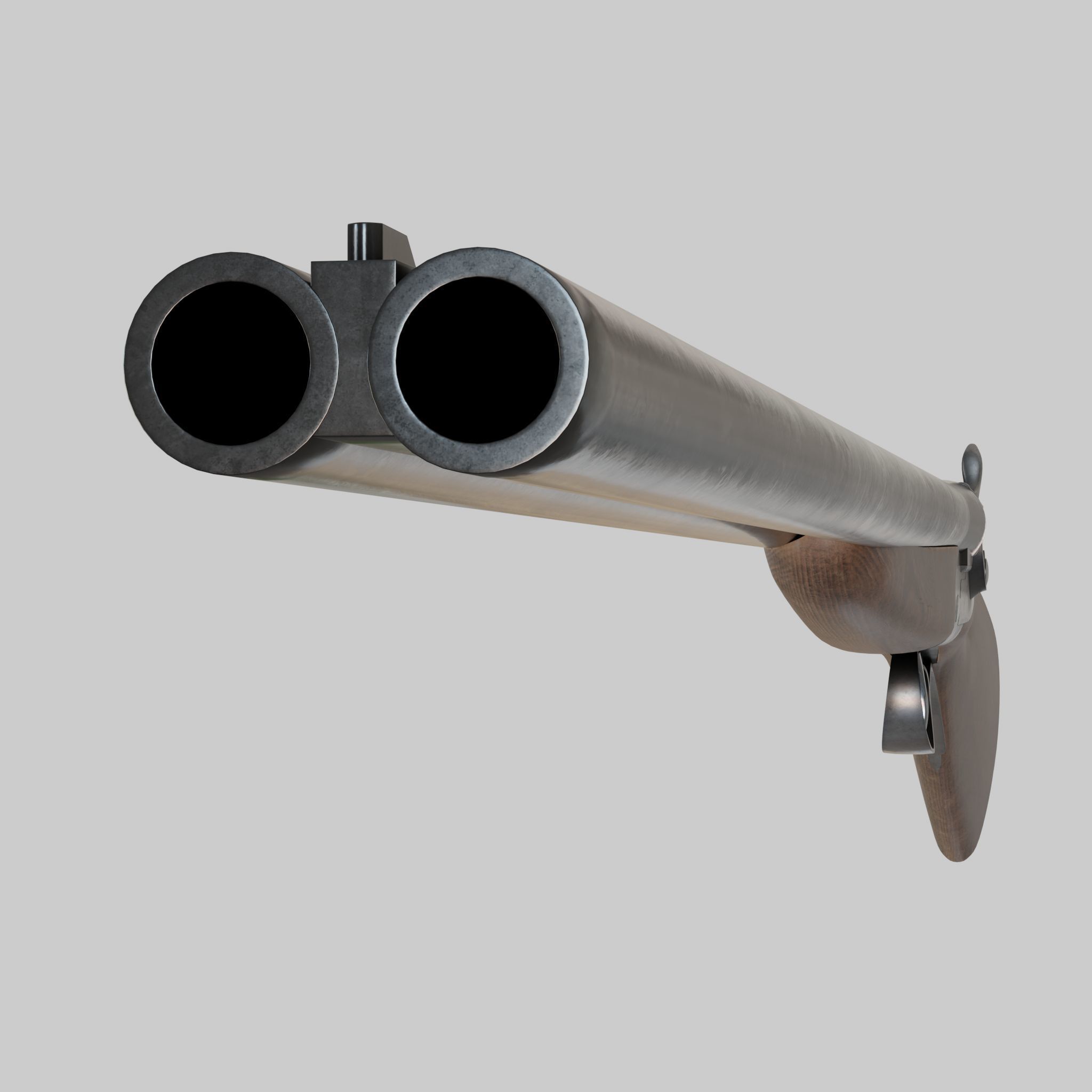 Double Barreled Shotgun - External hammers Low-poly 3D model_2
