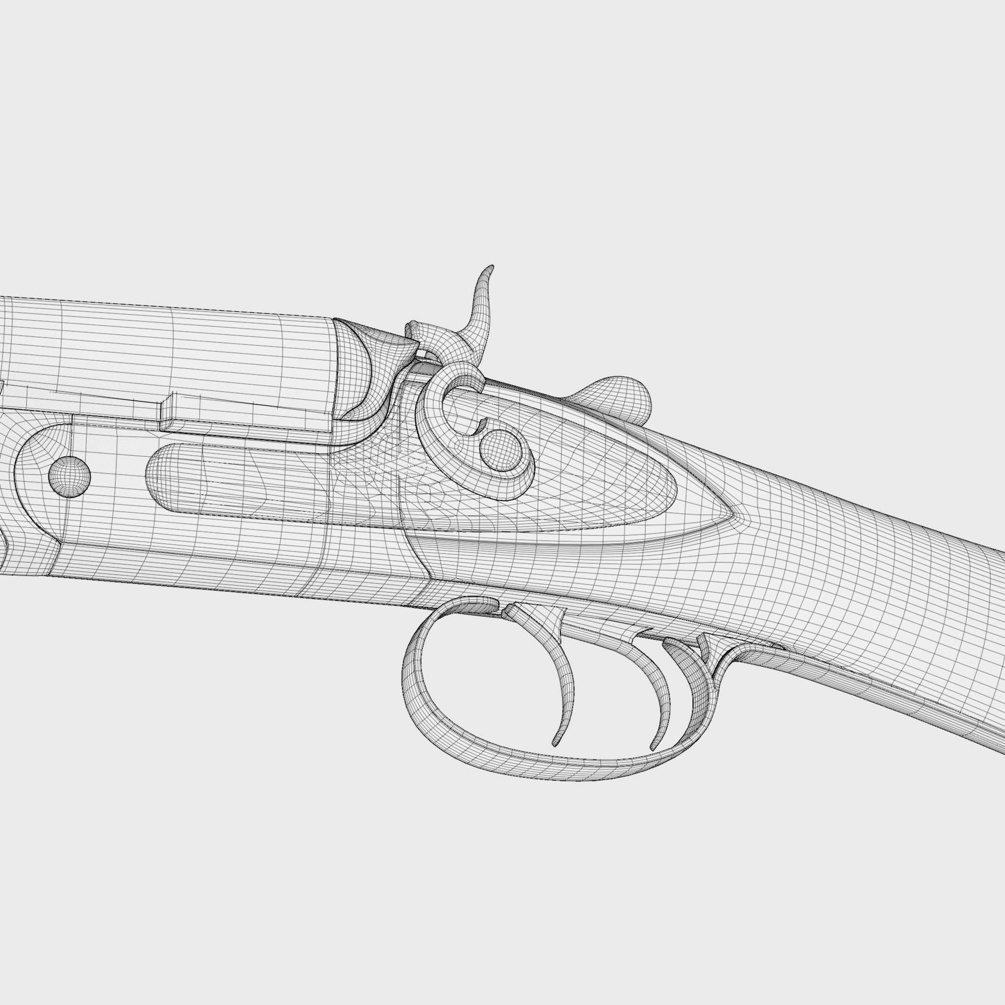 Double Barreled Shotgun - External hammers Low-poly 3D model_7