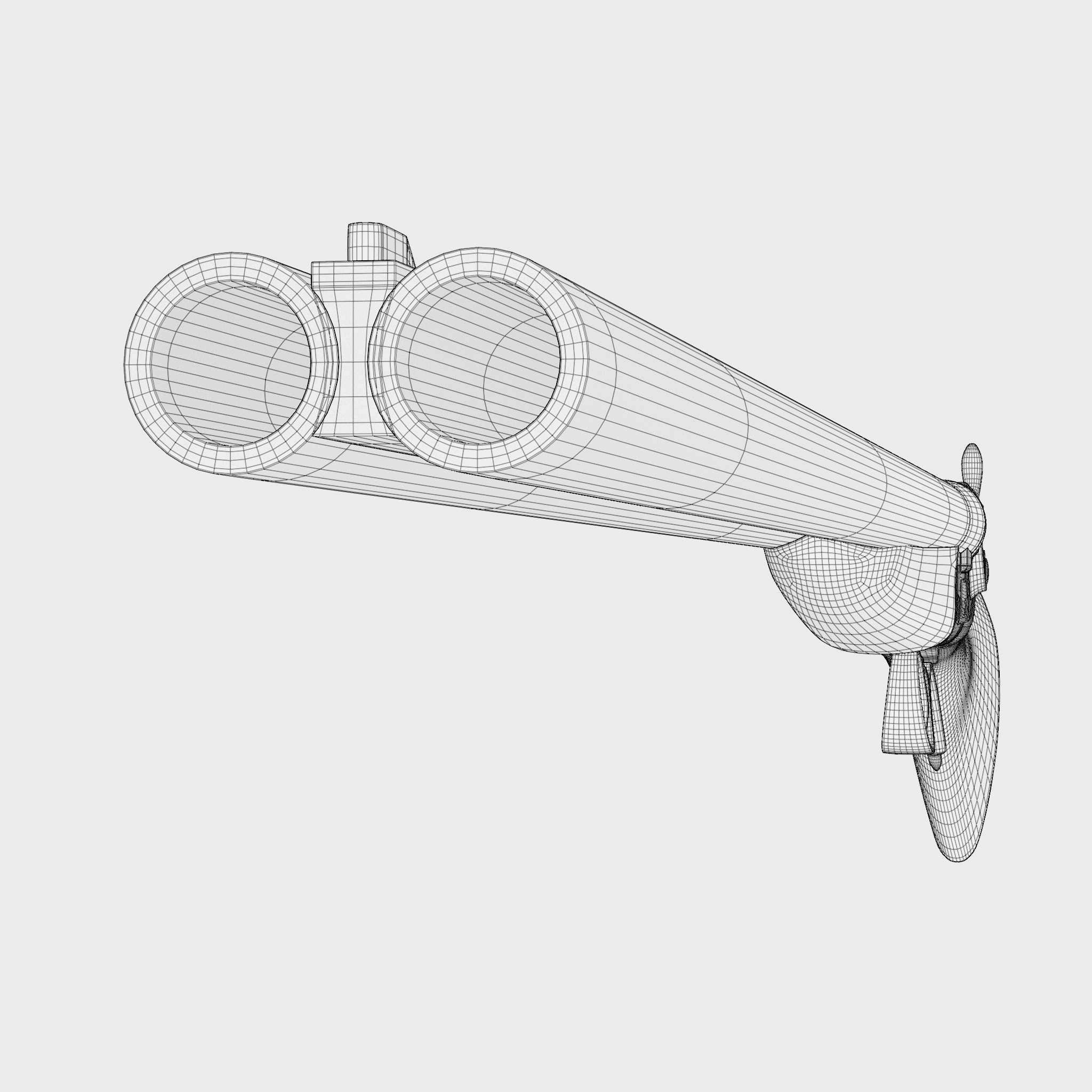 Double Barreled Shotgun - External hammers Low-poly 3D model_3