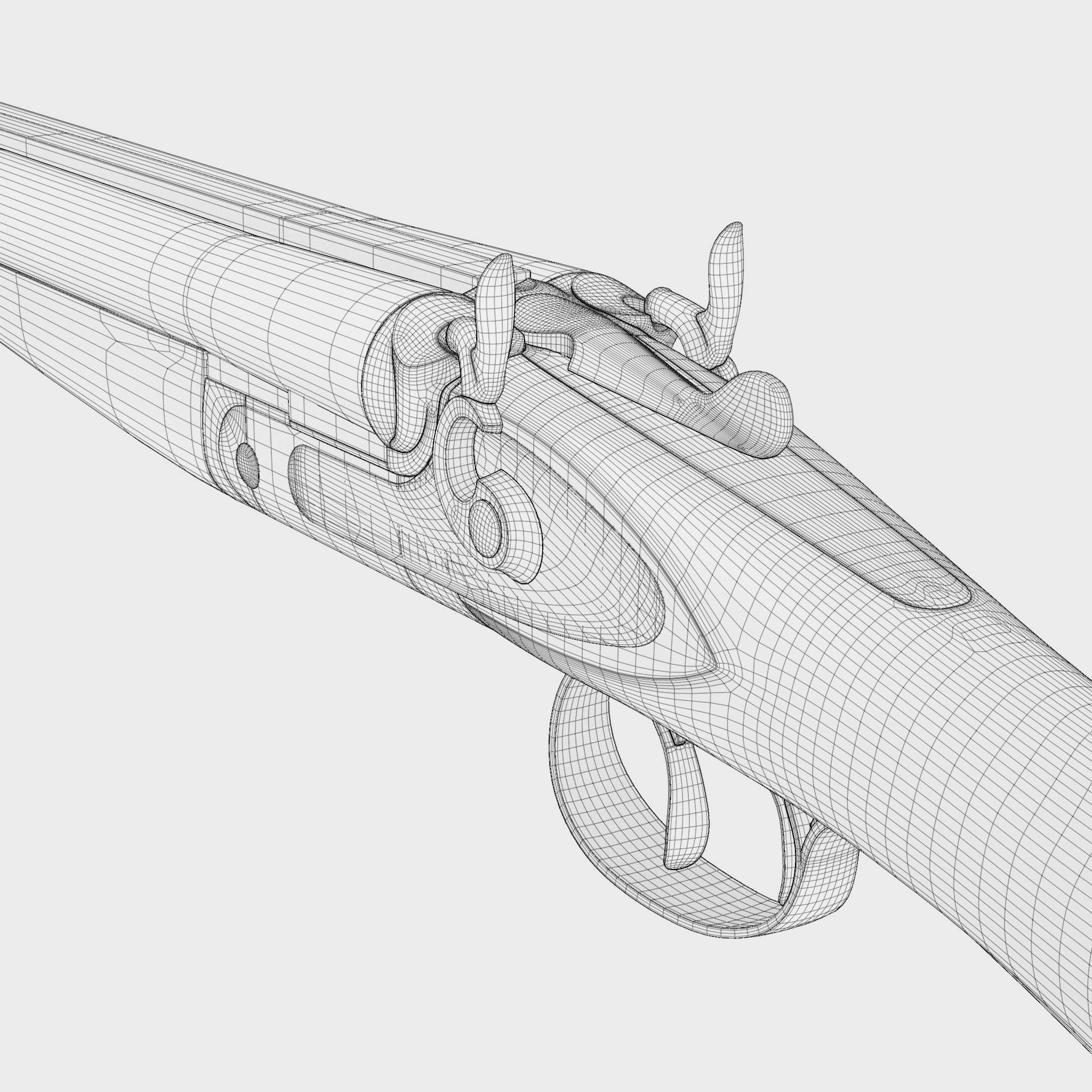 Double Barreled Shotgun - External hammers Low-poly 3D model_5
