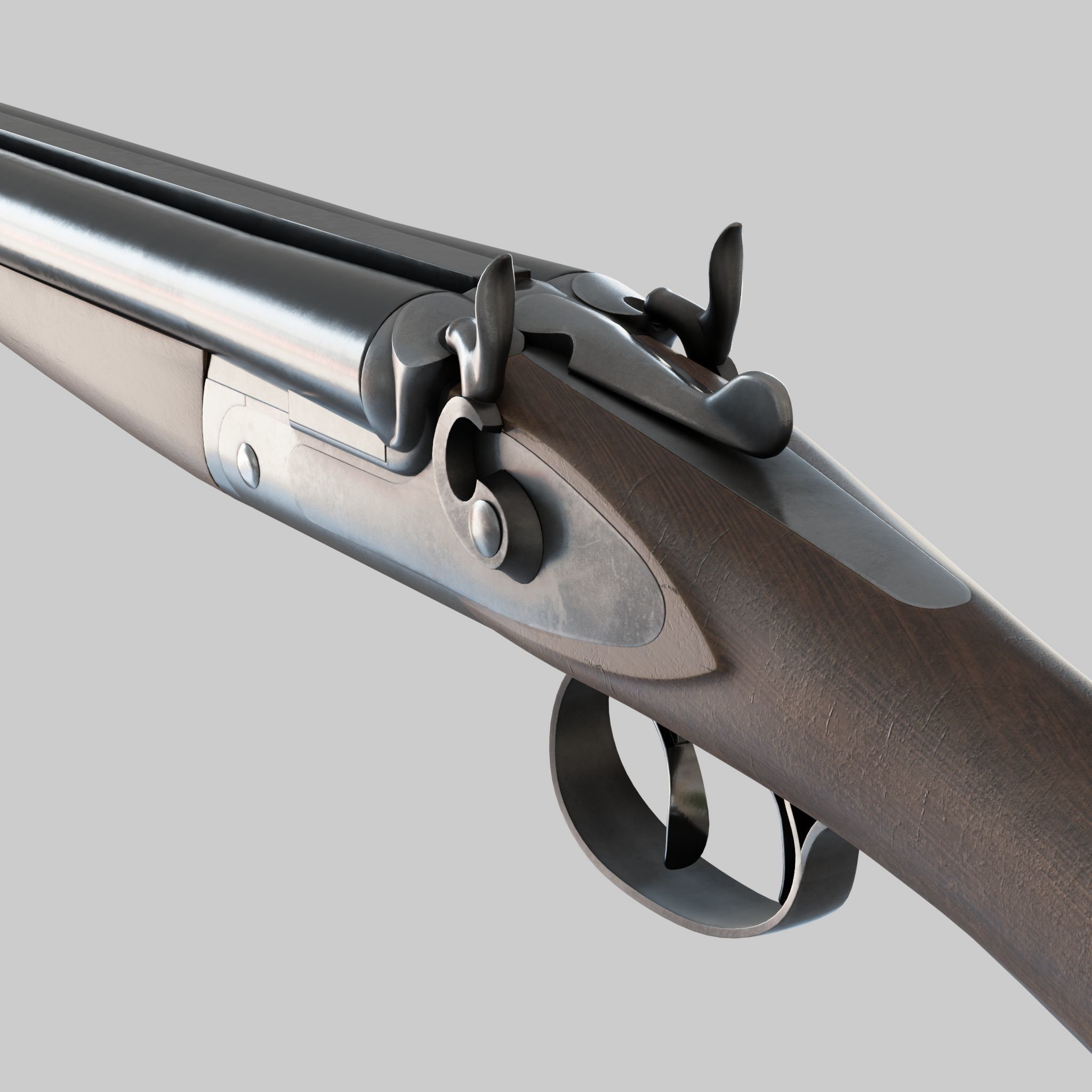 Double Barreled Shotgun - External hammers Low-poly 3D model_4