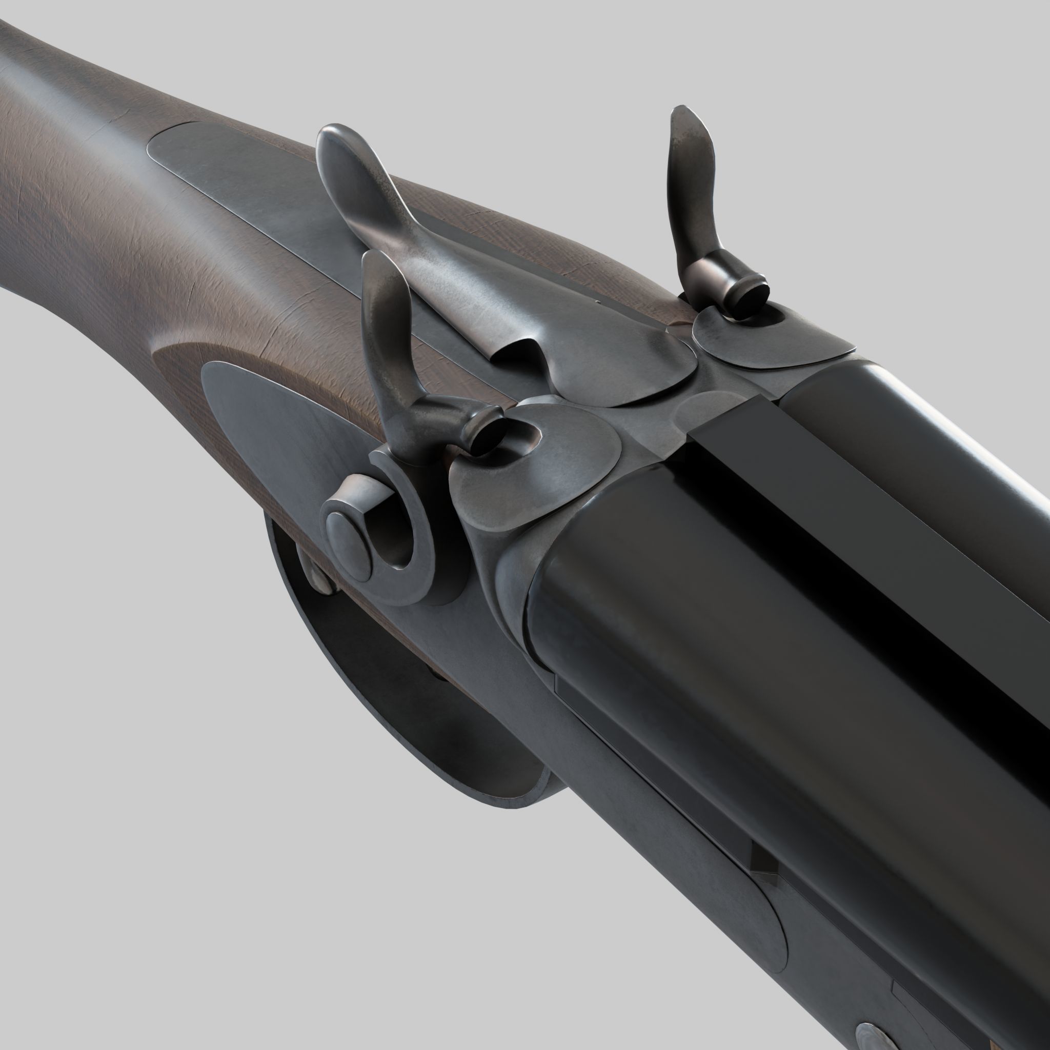 Double Barreled Shotgun - External hammers Low-poly 3D model_12