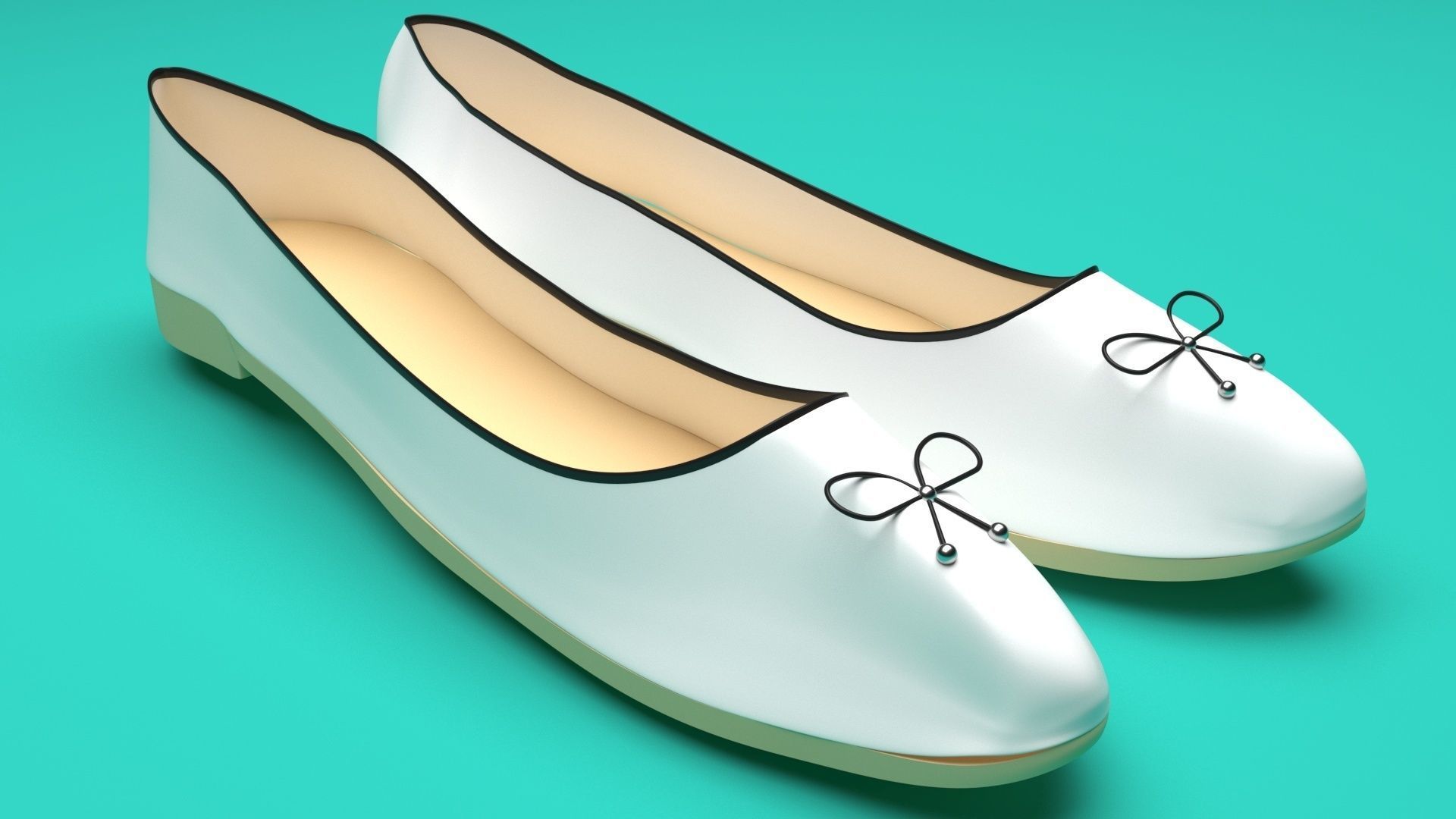 White Ballet Flat Shoes 3D model_24
