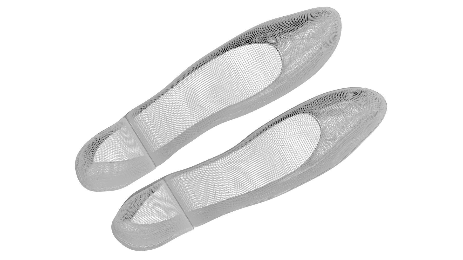 White Ballet Flat Shoes 3D model_15