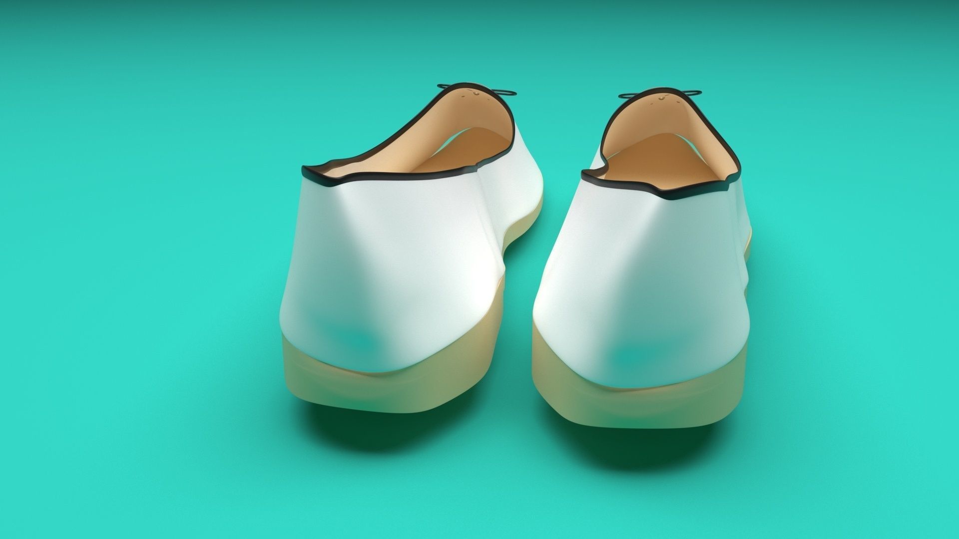 White Ballet Flat Shoes 3D model_27