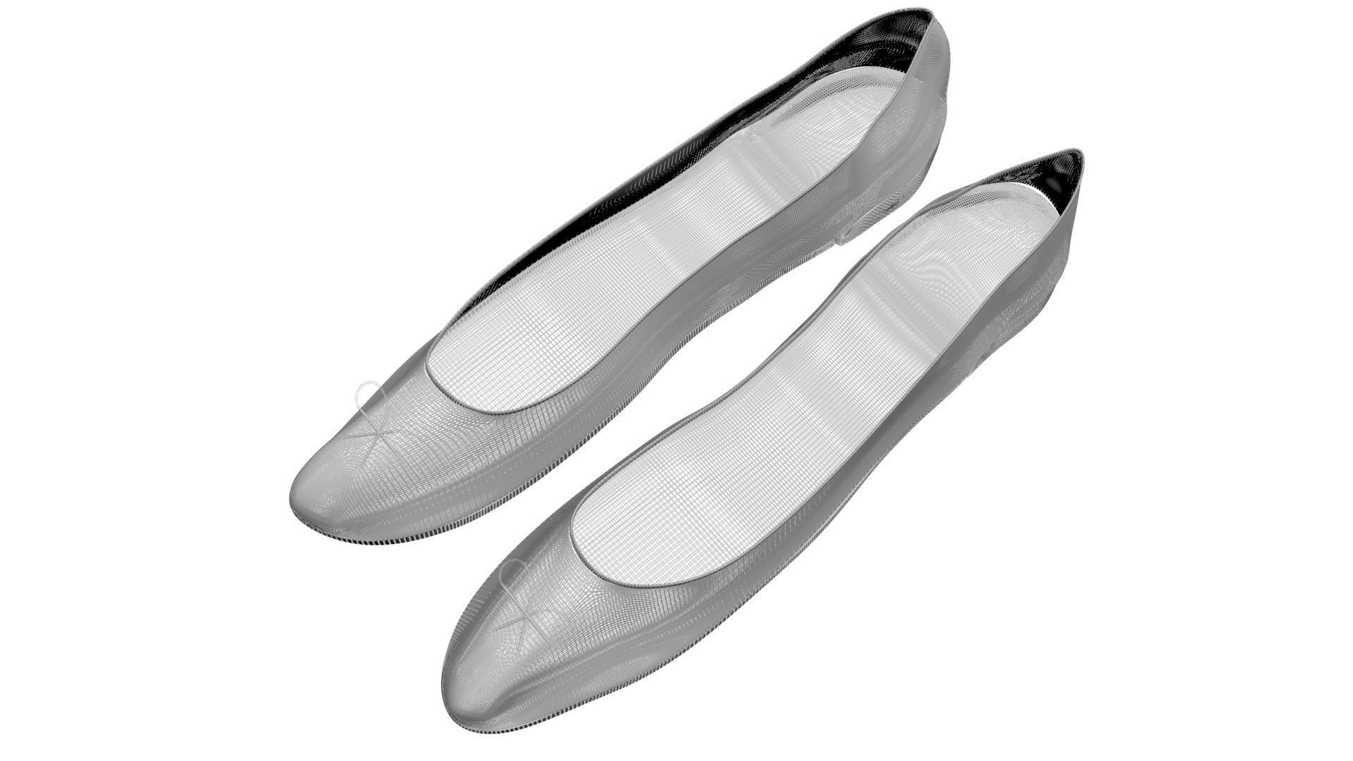 White Ballet Flat Shoes 3D model_12