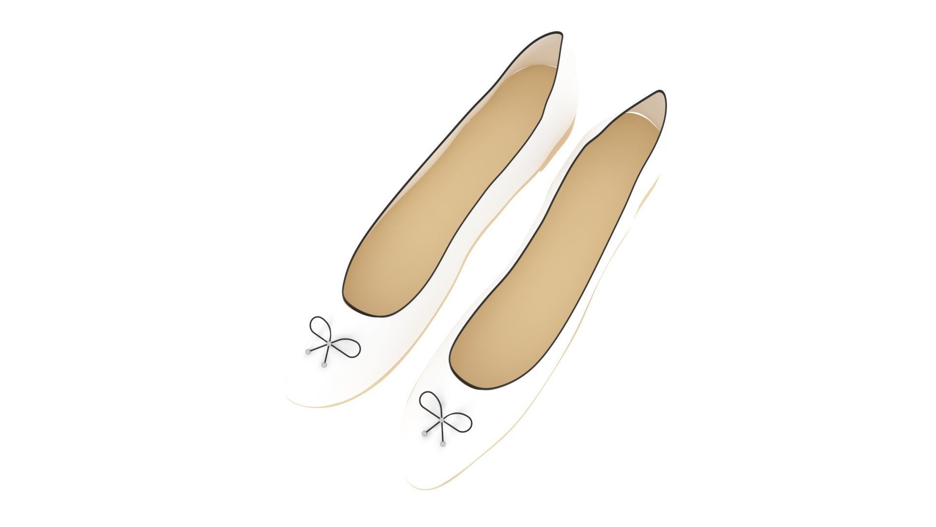 White Ballet Flat Shoes 3D model_1