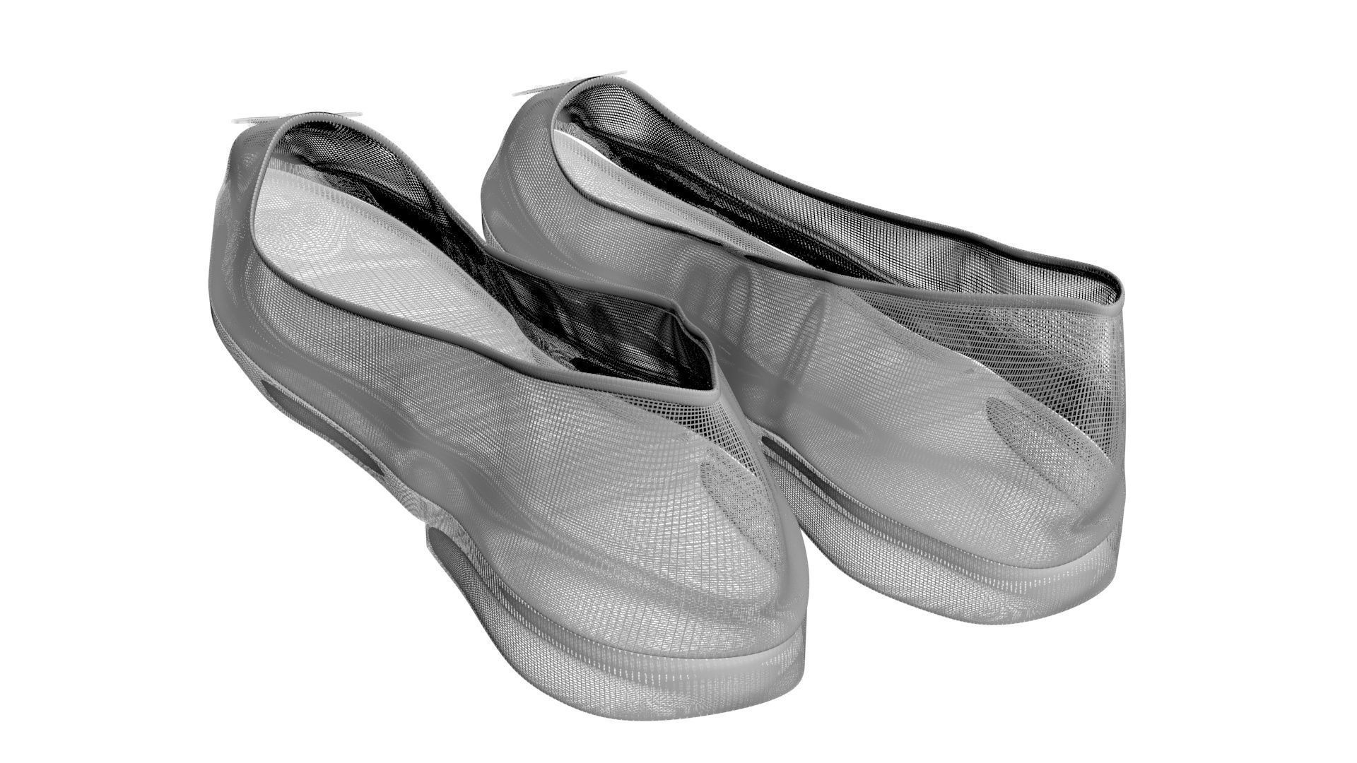 White Ballet Flat Shoes 3D model_13