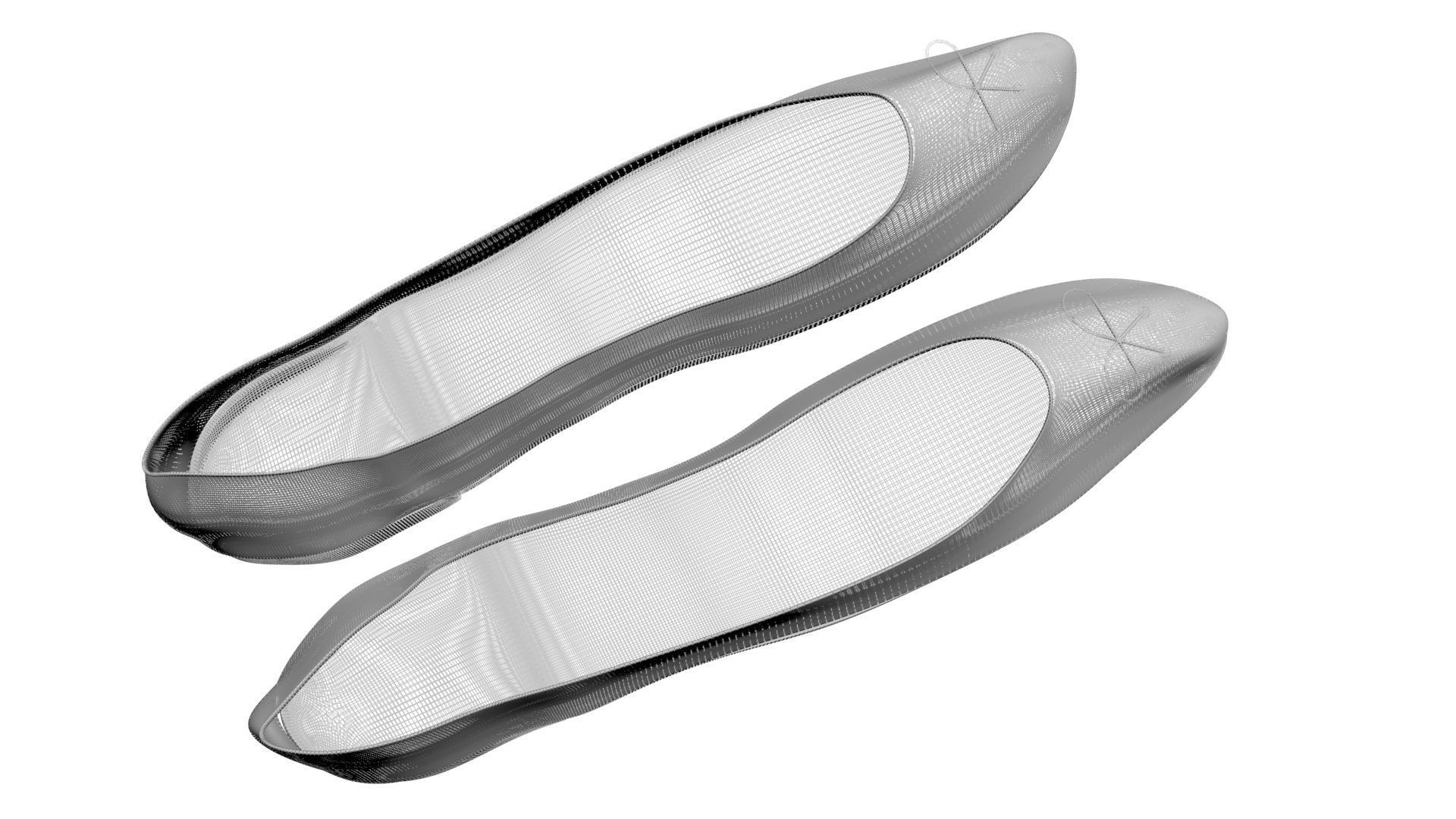 White Ballet Flat Shoes 3D model_14
