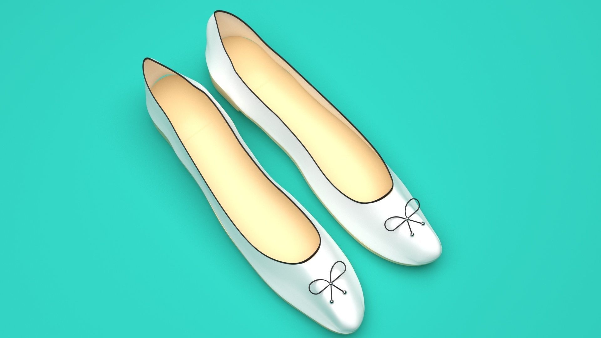 White Ballet Flat Shoes 3D model_25