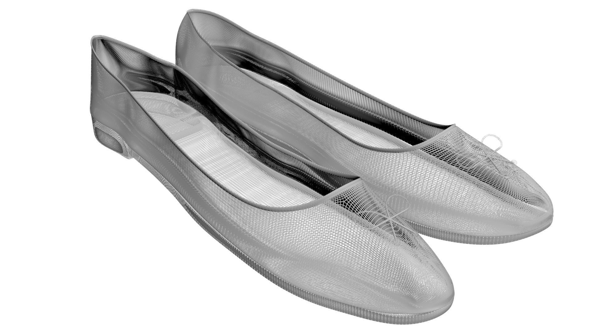 White Ballet Flat Shoes 3D model_11