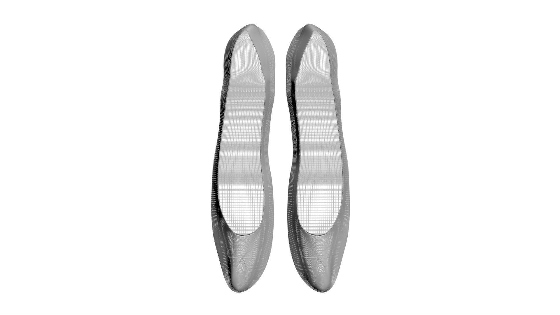 White Ballet Flat Shoes 3D model_16