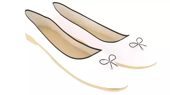 White Ballet Flat Shoes 3D model