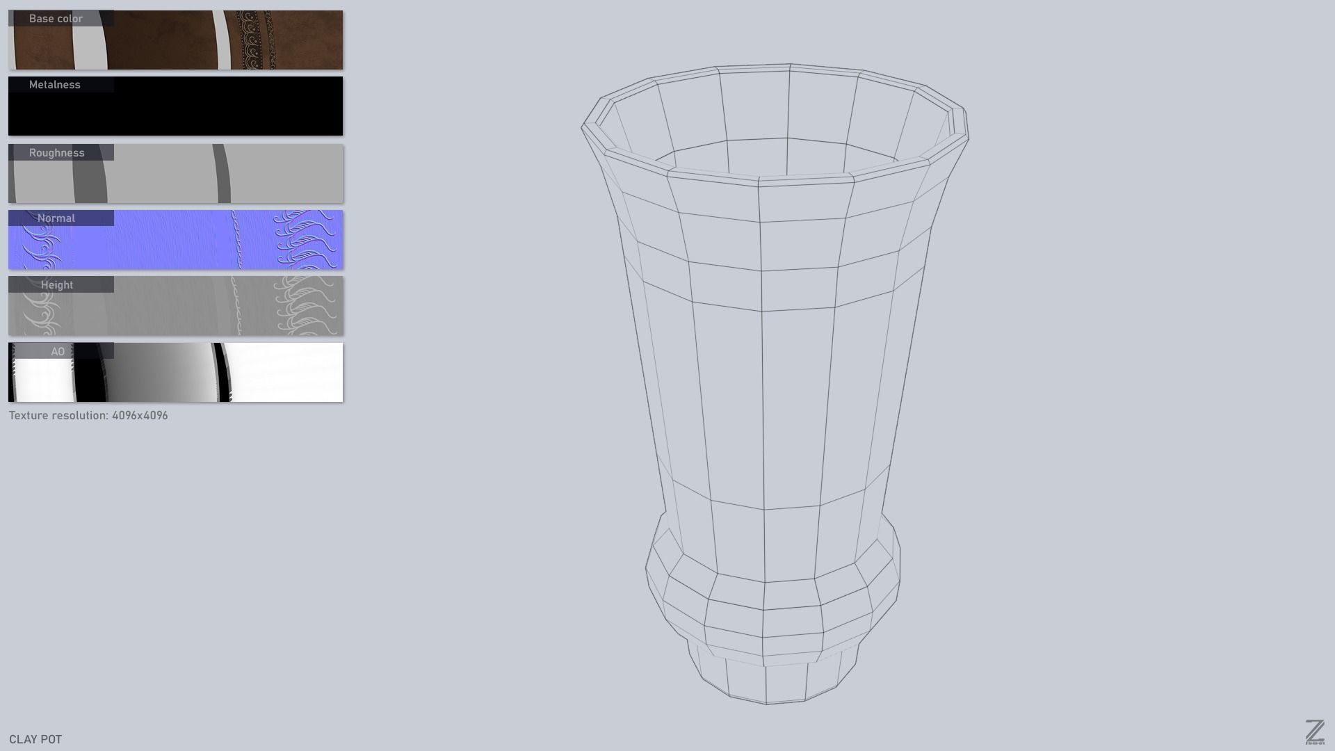 Clay pot Low-poly 3D model_3