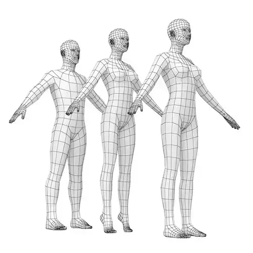 Natural Male and Female in A-Pose Base Mesh