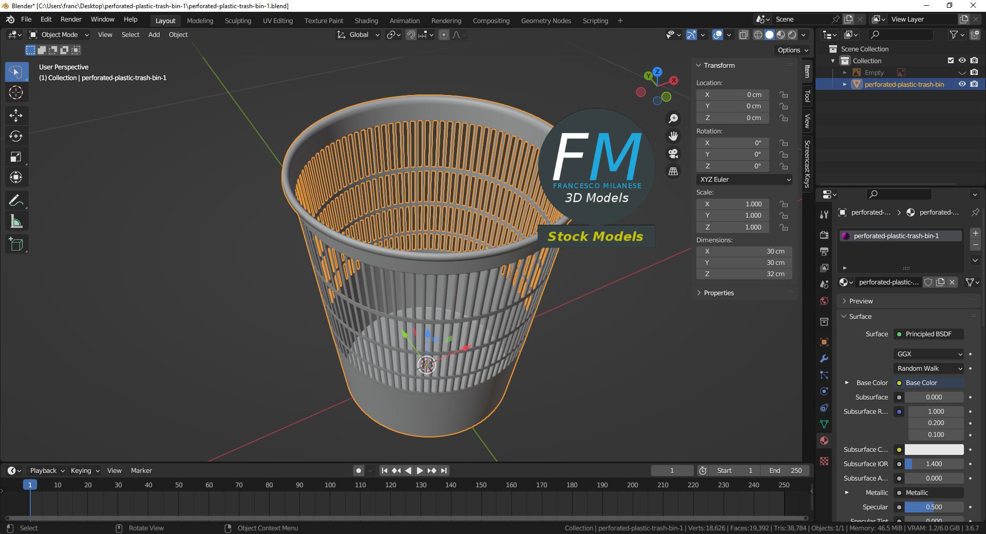 Perforated plastic trash bin 1 3D model_9