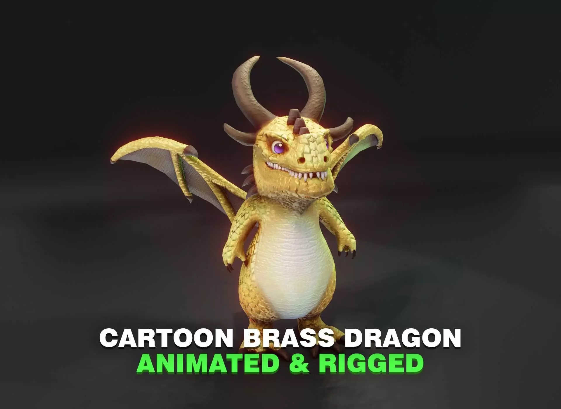 Cartoon Brass Dragon Animated 3D Model Low-poly 3D model_0
