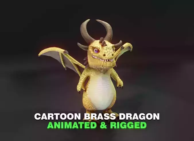 Cartoon Brass Dragon Animated 3D Model Low-poly 3D model