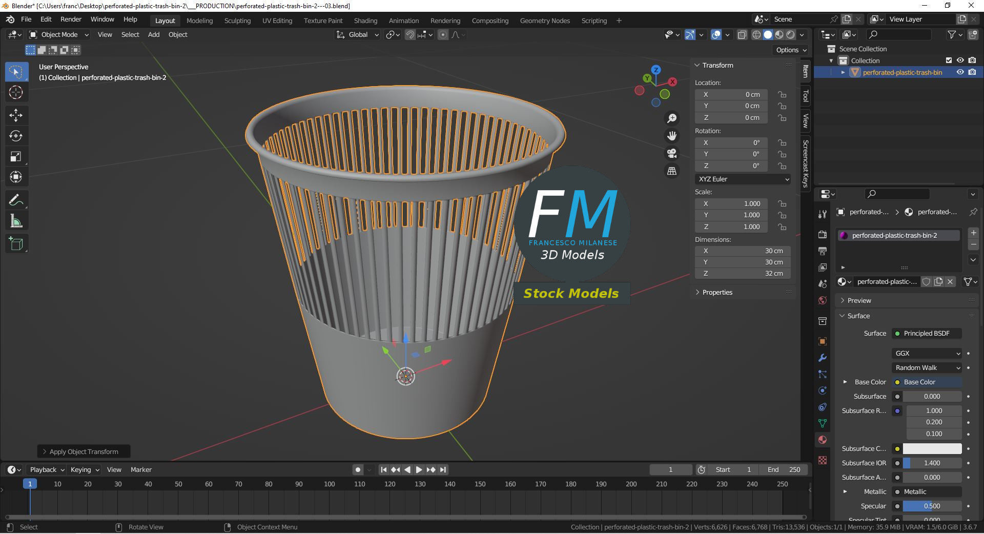Perforated plastic trash bin 2 3D model_9