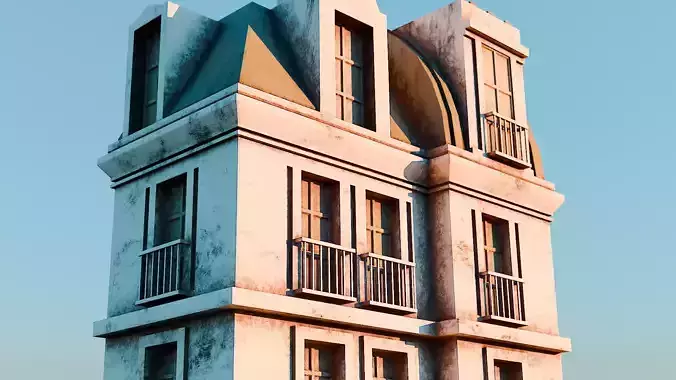 Low-Poly French Building - Textured