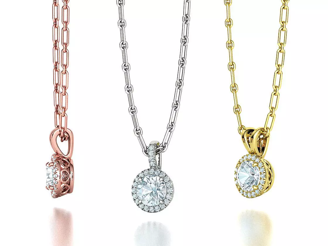 9mm Round Halo Diamond Necklace Pendant 1Ct stone 3D print model