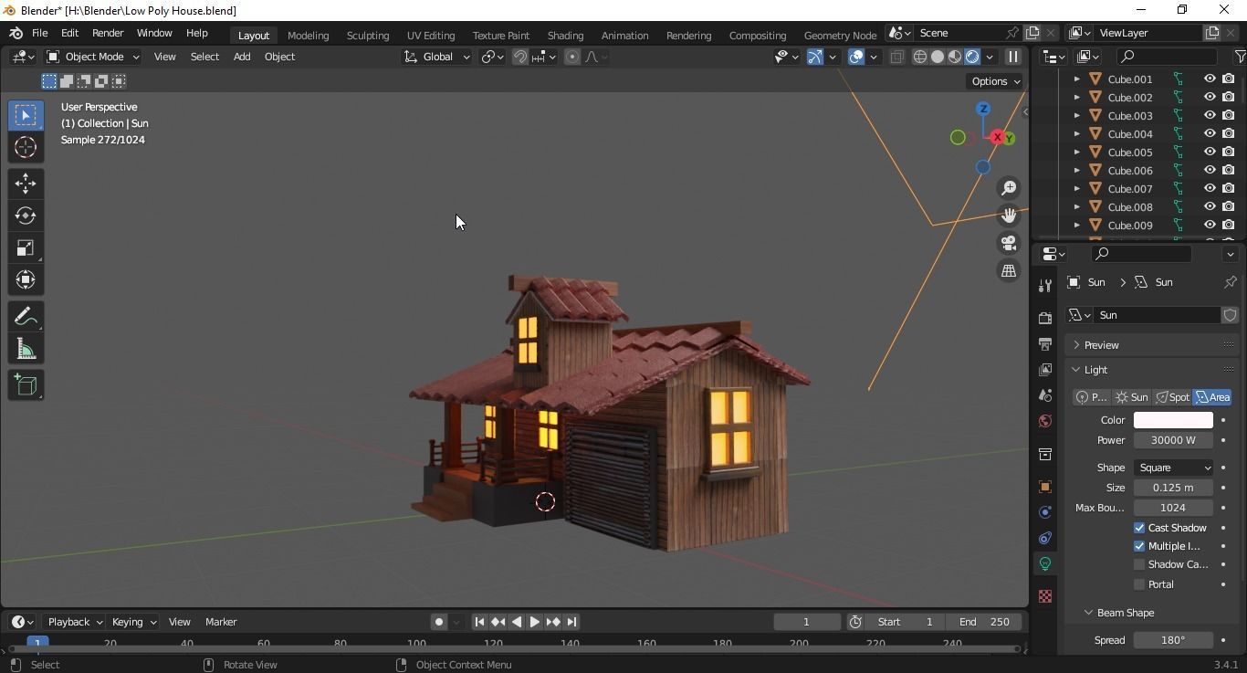 Wooden Made 3D House  in Blender Low-poly 3D model_6