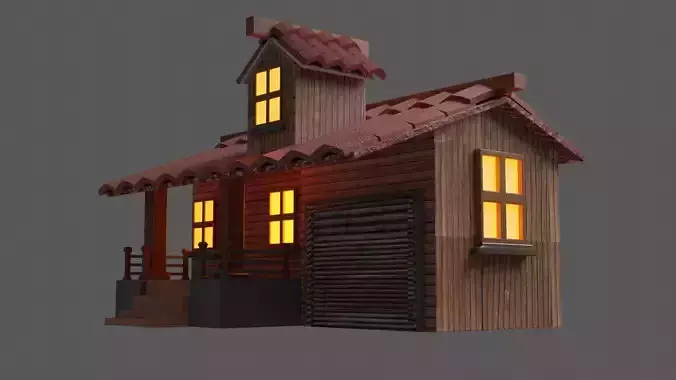 Wooden Made 3D House  in Blender