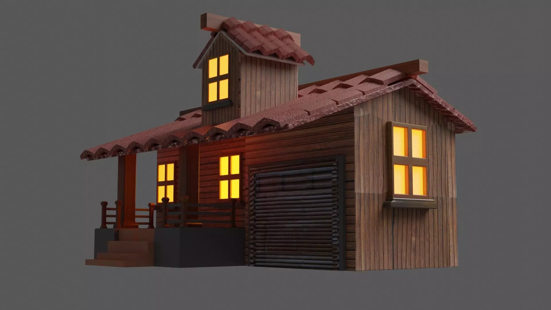 Wooden Made 3D House  in Blender Low-poly 3D model_0