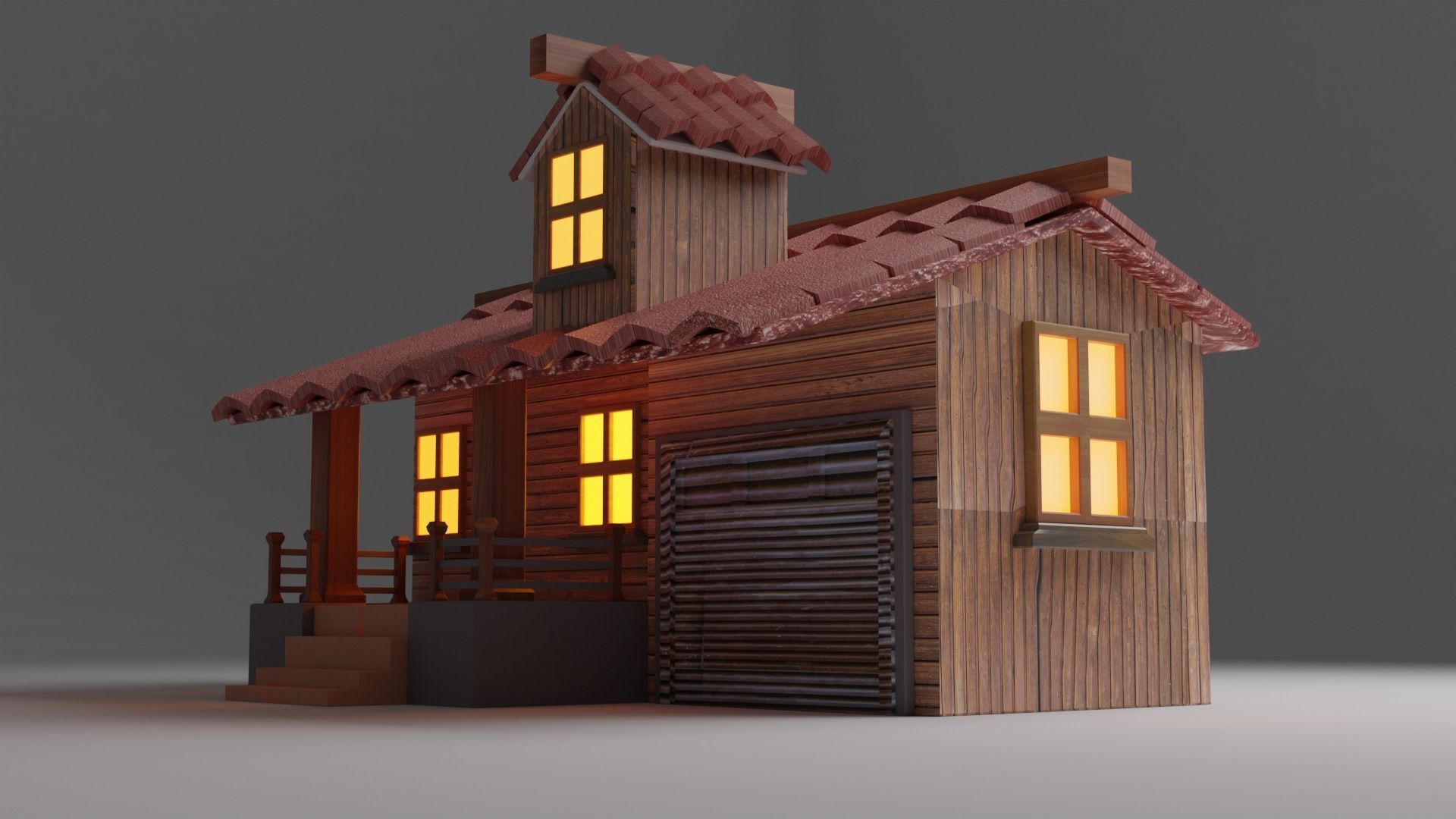 Wooden Made 3D House  in Blender Low-poly 3D model_1