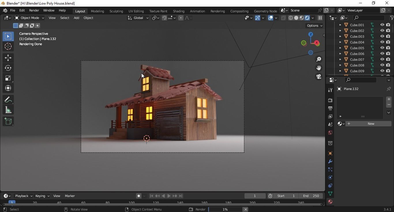 Wooden Made 3D House  in Blender Low-poly 3D model_2