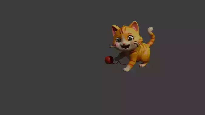 Cute Cartoon Cat Playing Free 3D model