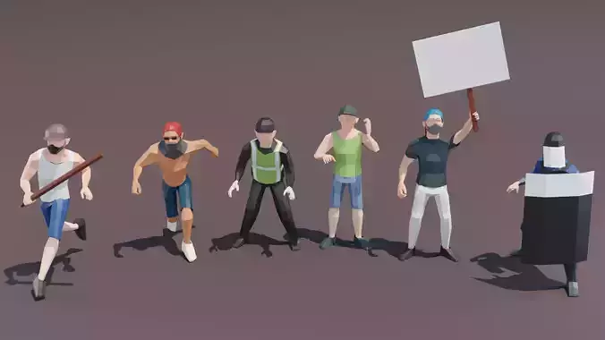 Protester And Security Characters Low Poly Package
