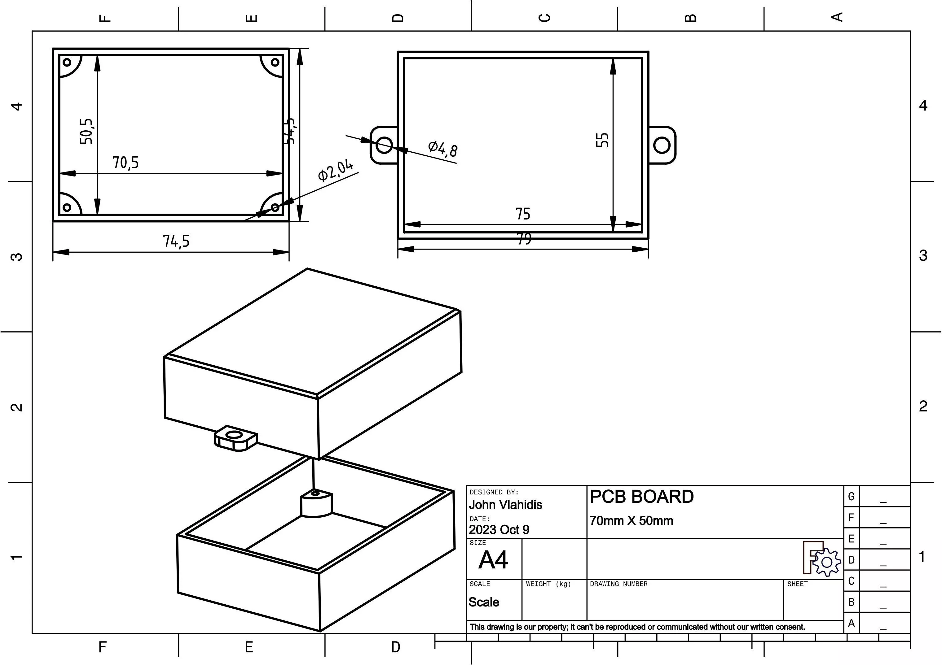 ELECTRICAL AND PCB 70MMX50MM PROTECTION BOX 3D print model_0