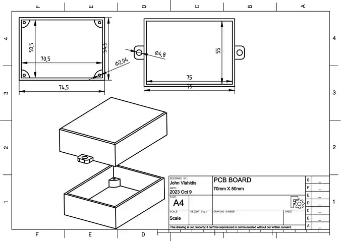 ELECTRICAL AND PCB 70MMX50MM PROTECTION BOX 3D print model