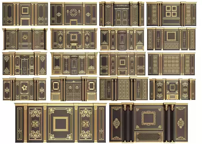 Boiserie Classic Wall Panels Collection 0201 Low-poly 3D model