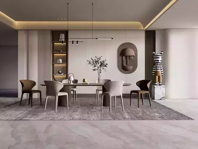 Dining room interior Dining wall Dining table full scene 06 3D model