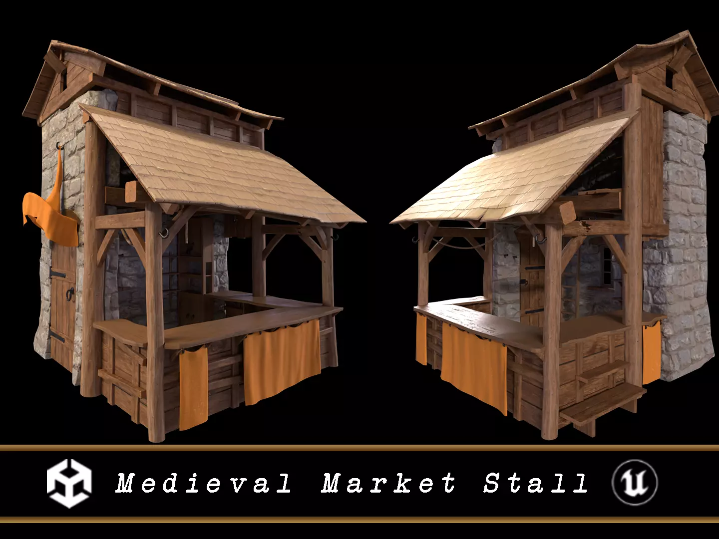 Medieval Market Stall Low-poly 3D model_0