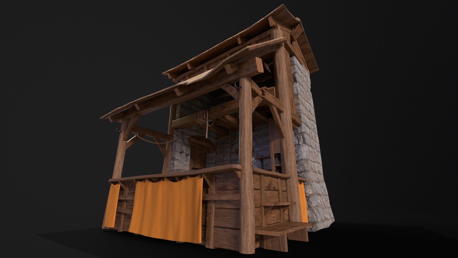 Medieval Market Stall Low-poly 3D model_14