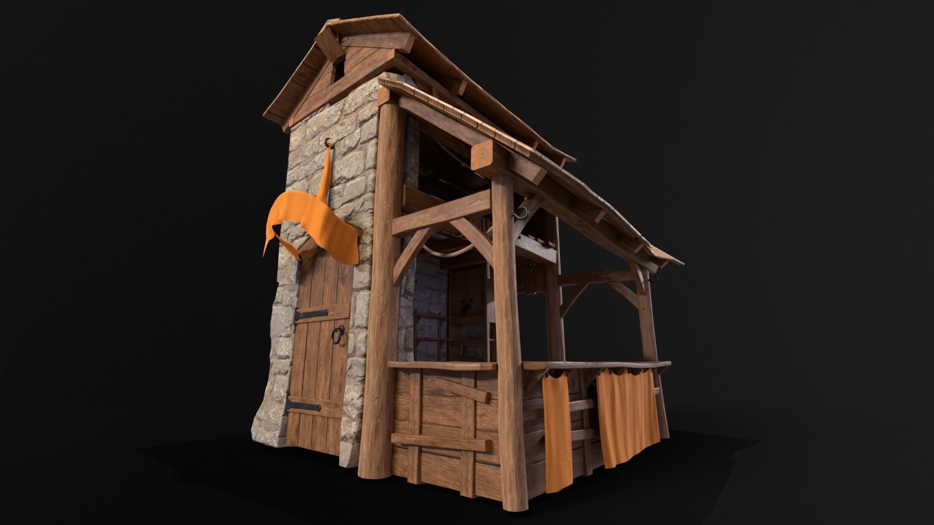 Medieval Market Stall Low-poly 3D model_2