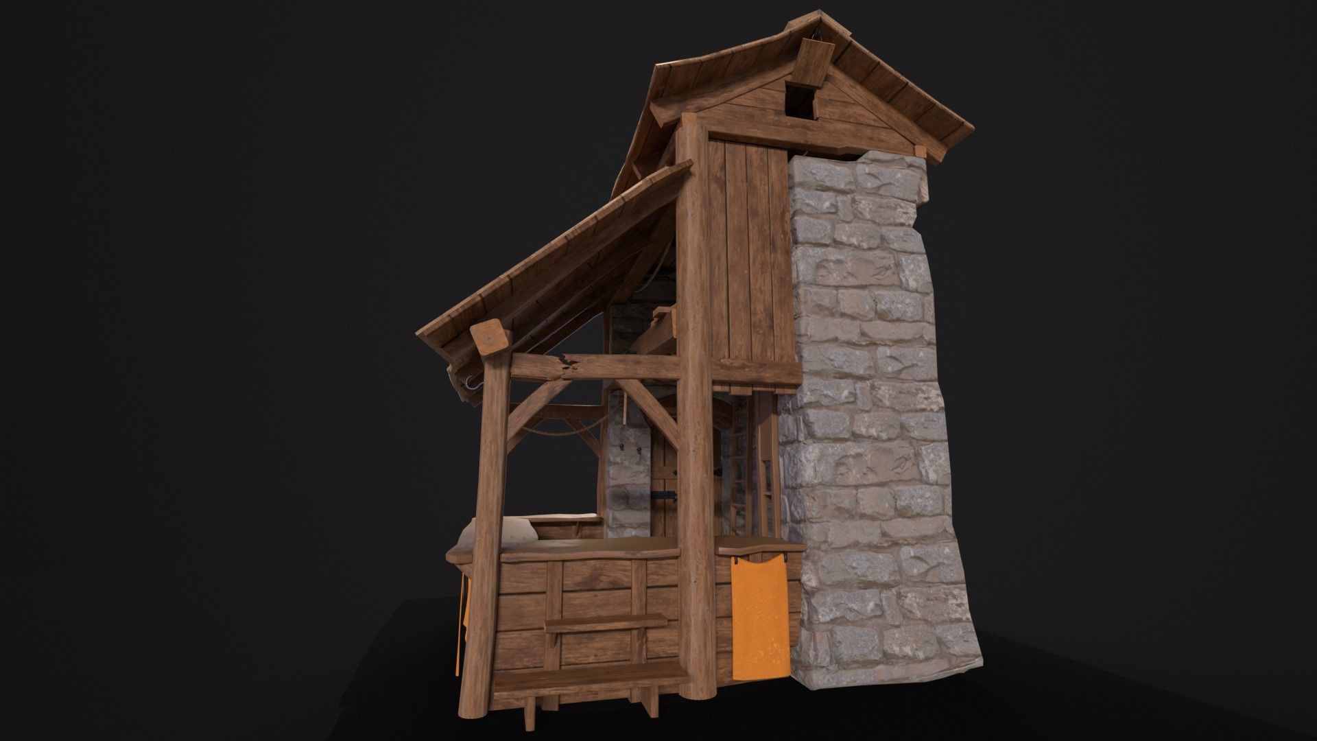 Medieval Market Stall Low-poly 3D model_12