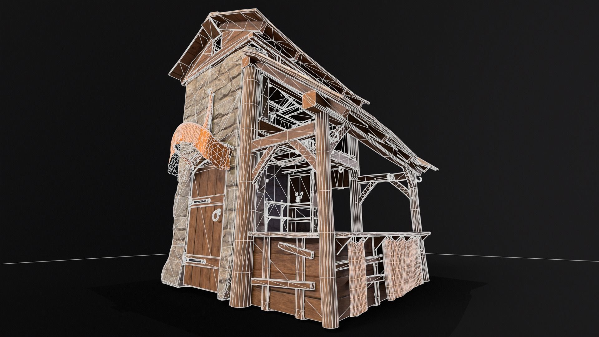 Medieval Market Stall Low-poly 3D model_3