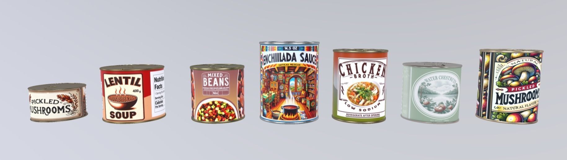 Diverse Canned Food Can Pack 3D model_9