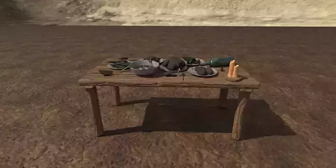 wooden table with burnt food