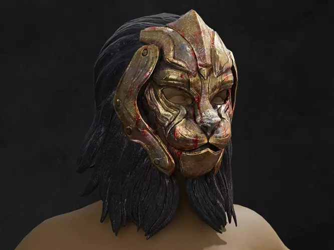 Mask Character Lion Character Warrior Royal Low-poly 3D model_0