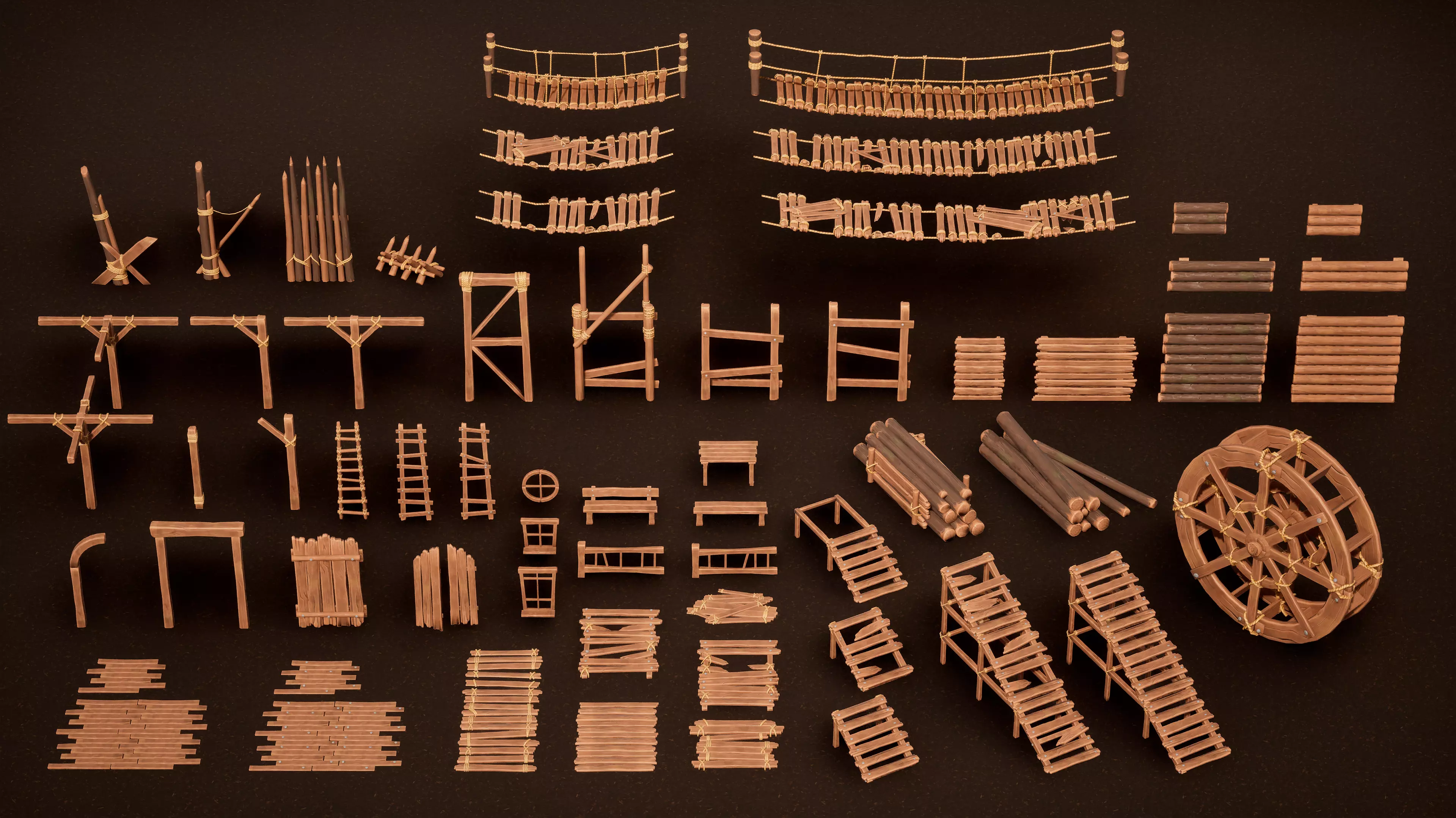 Stylized wood asset mega pack Low-poly 3D model_0