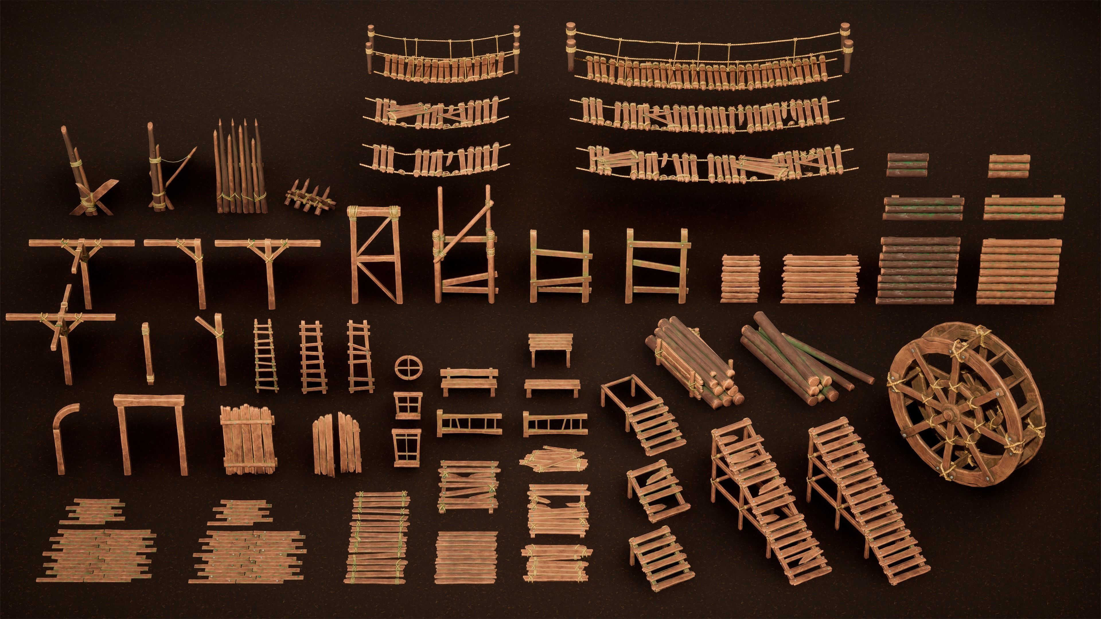 Stylized wood asset mega pack Low-poly 3D model_1