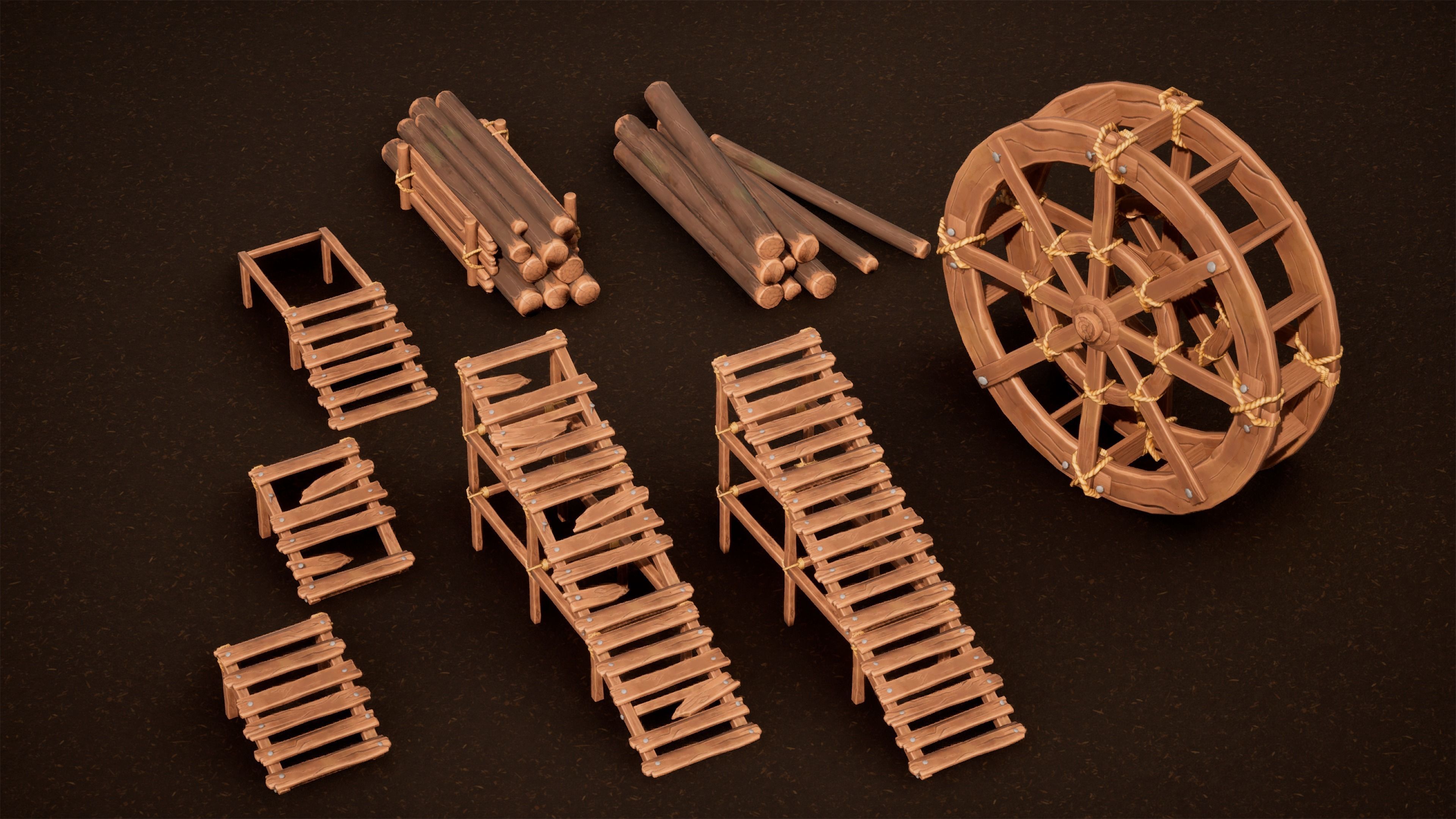 Stylized wood asset mega pack Low-poly 3D model_2