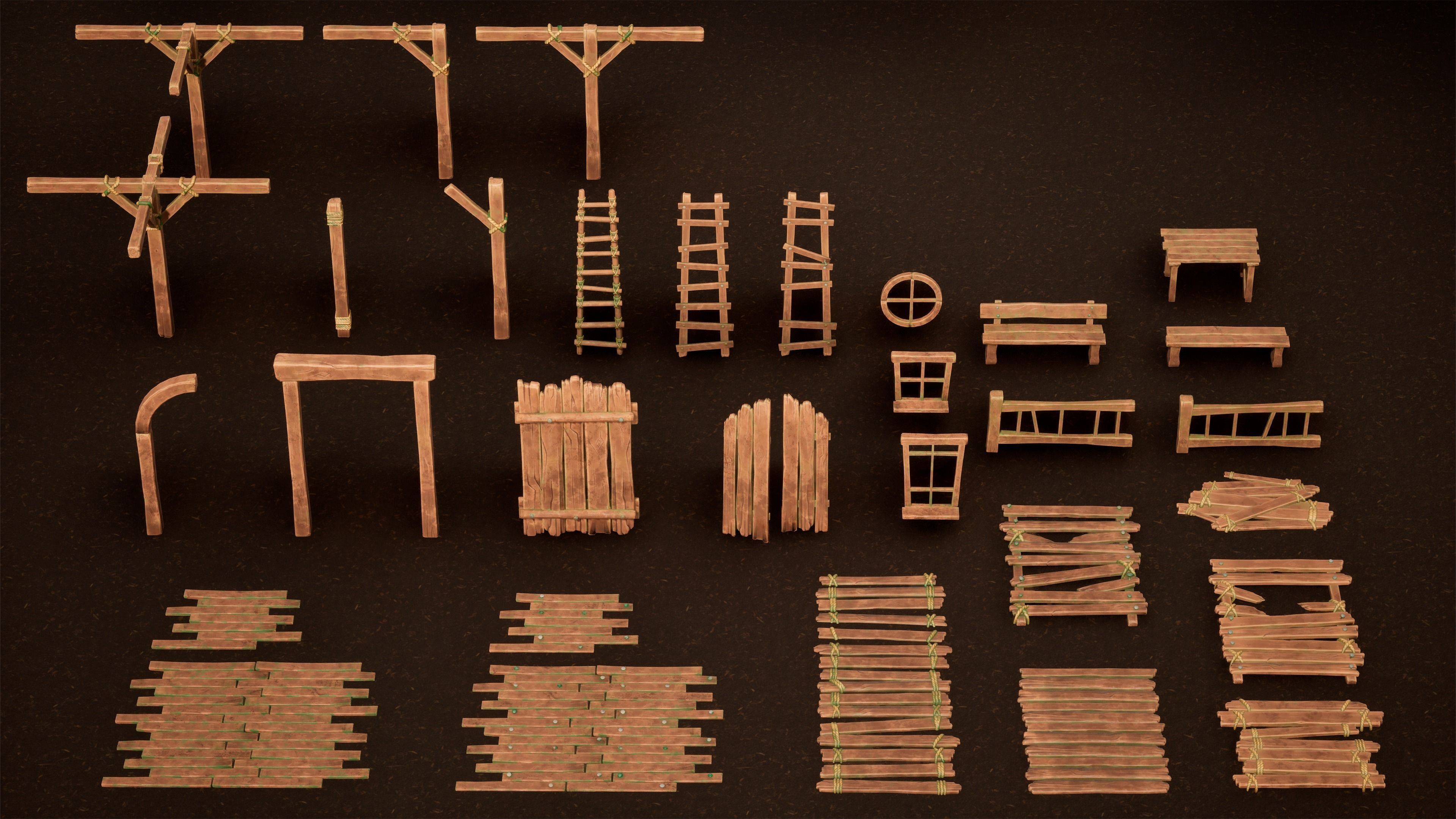 Stylized wood asset mega pack Low-poly 3D model_5