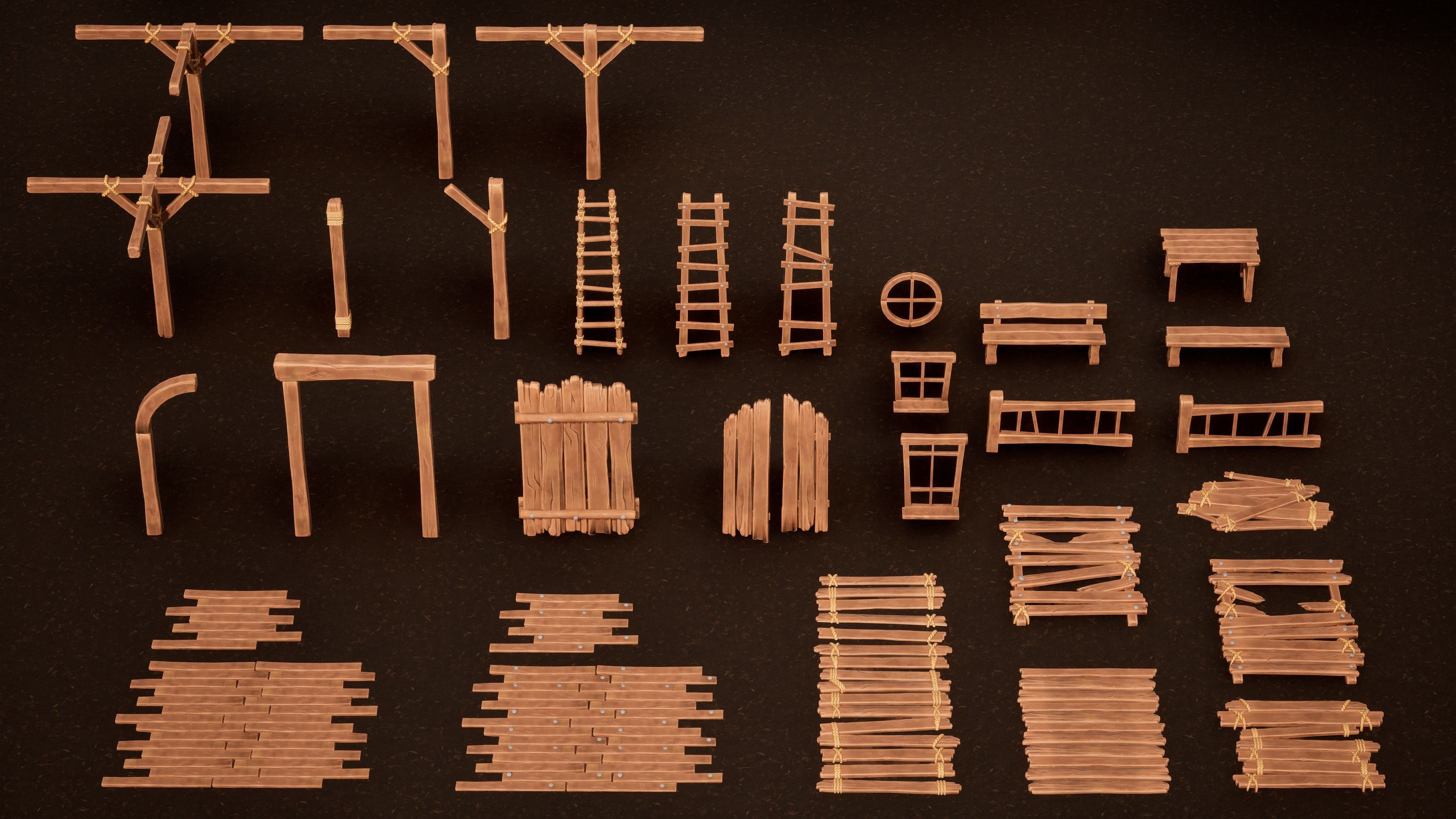 Stylized wood asset mega pack Low-poly 3D model_4
