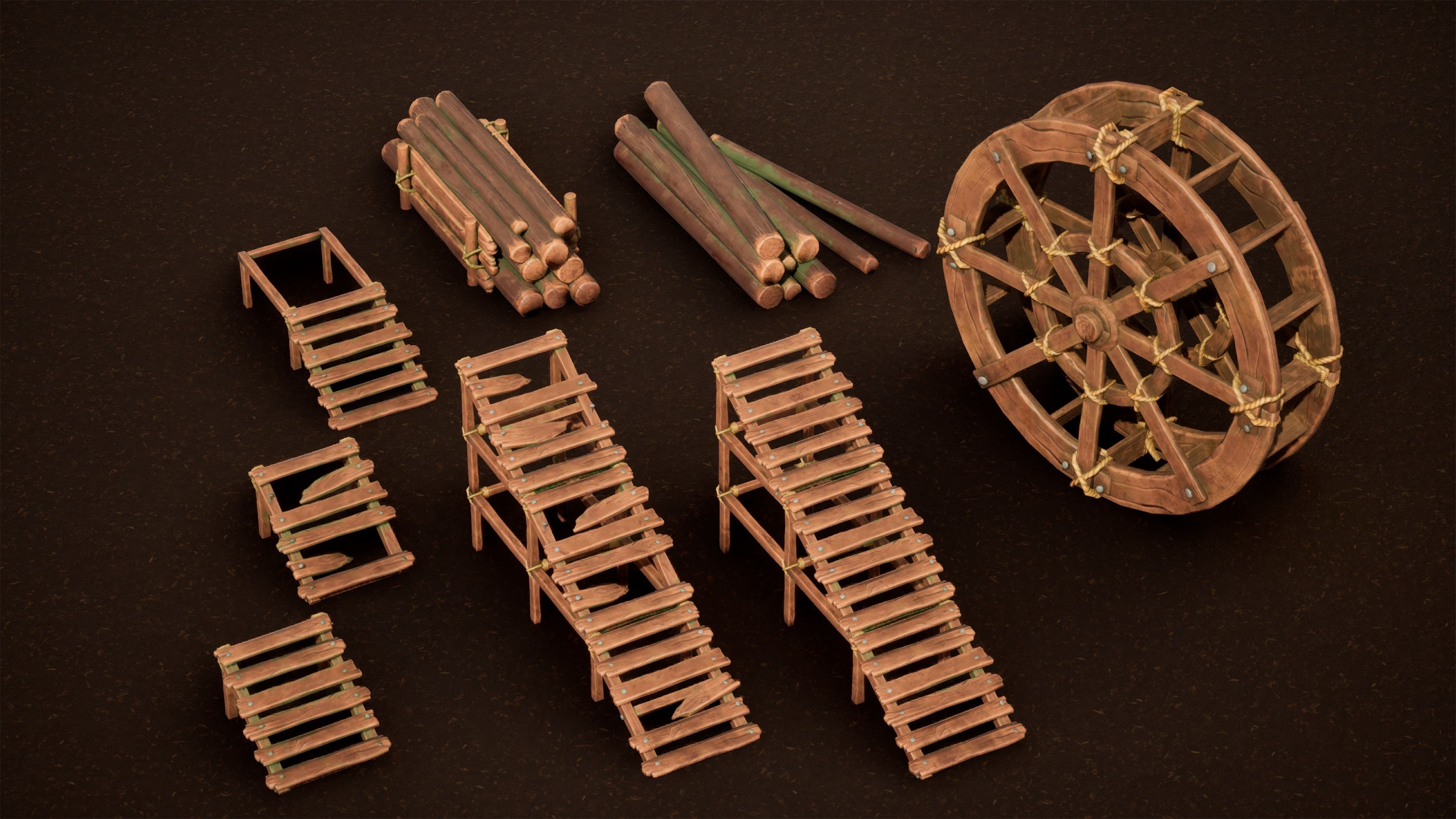 Stylized wood asset mega pack Low-poly 3D model_3